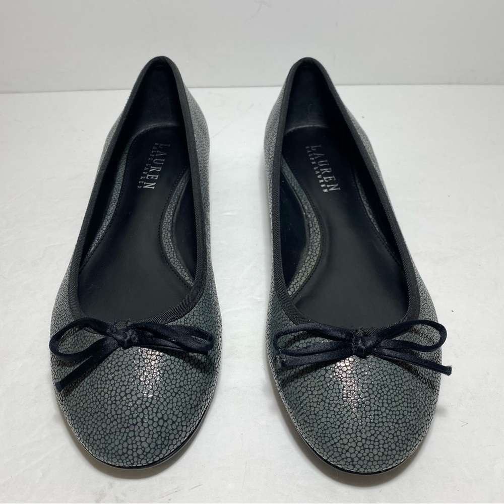 New Lauren Ralf Lauren Women’s Gray Flats Bow Detail Ballerina Slip On Size 7
